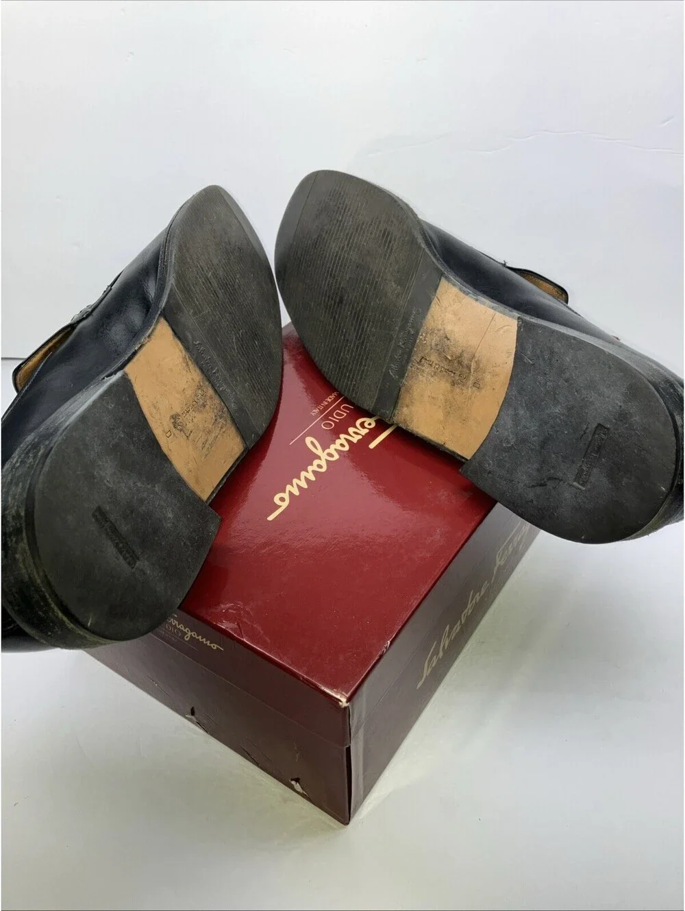 Ferragamo Mens Black Loafers 12 D Silver Horse Bit Ticket Luxury Leather Shoe